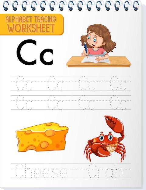 Arbeitsblatt zum alphabet-tracing mit buchstaben und wortschatz