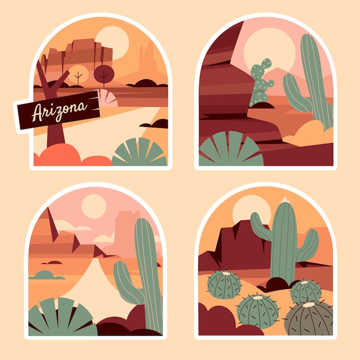 Kostenlose Vektor arizona-aufkleber-set im flachen design