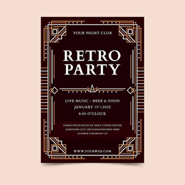 Kostenloser Vektor art-deco-retro-partyplakat im flachen design