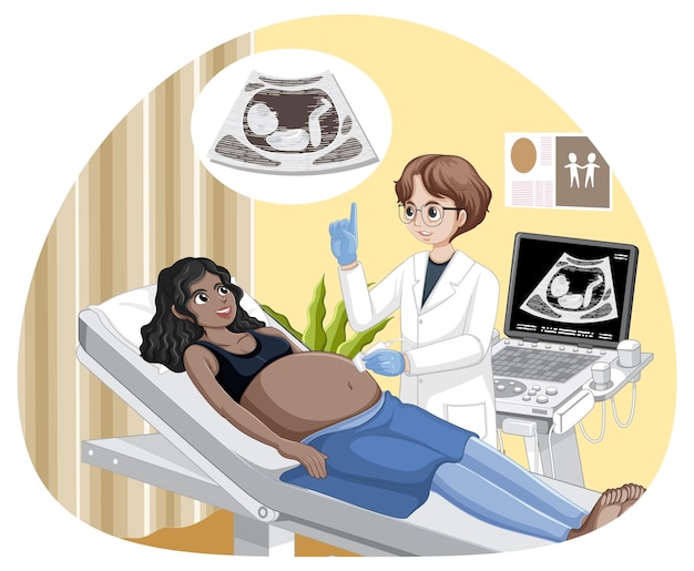Kostenloser Vektor arzt macht ultraschall für schwangere frau