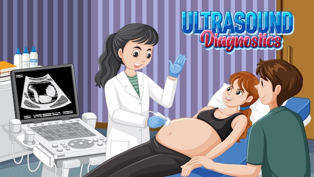 Kostenloser Vektor arzt macht ultraschalluntersuchung für schwangere frau im krankenhaus
