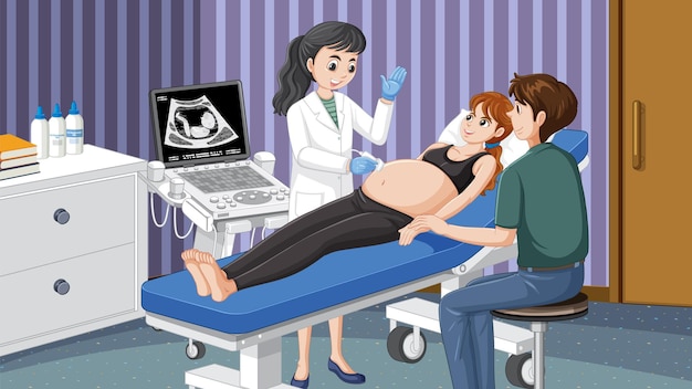Kostenloser Vektor arzt macht ultraschalluntersuchung für schwangere frau im krankenhaus