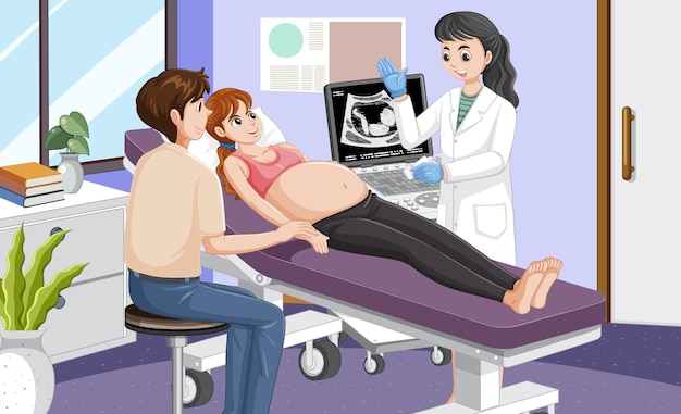 Arzt macht ultraschalluntersuchung für schwangere frau im krankenhaus