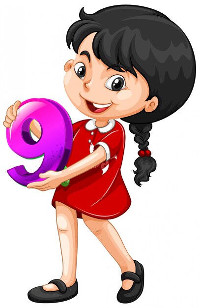 Asiatisches Mädchen, das Mathe Nummer neun hält