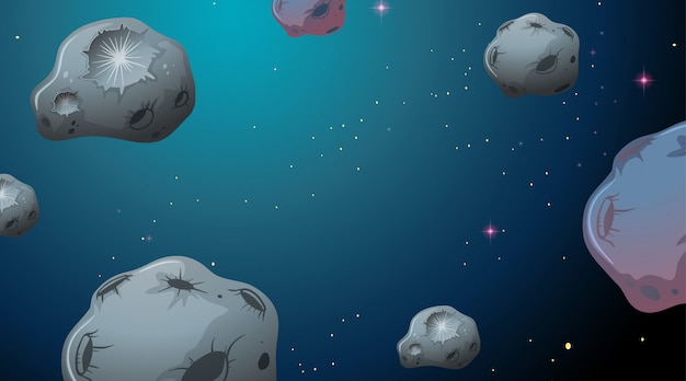 Kostenloser Vektor asteroiden in der raumszene