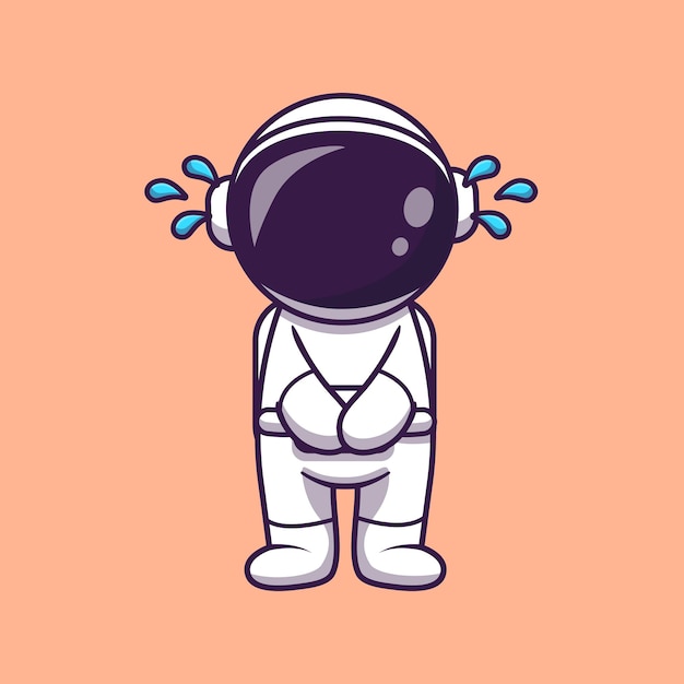 Astronaut, der Cartoon-Illustration weint. Wissenschafts-Technologie-Konzept isoliert. Flacher Cartoon-Stil