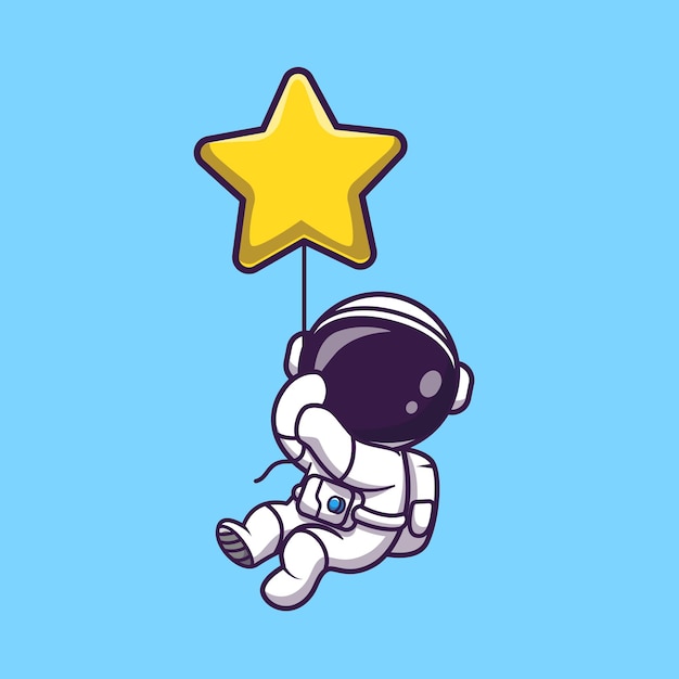 Kostenloser Vektor astronaut, der mit stern-ballon-karikatur-vektor-symbol-illustration schwimmt. wissenschaft technologie symbol konzept isoliert premium-vektor. flacher cartoon-stil