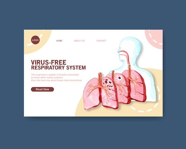 Atmungssystem design für website-vorlage mit human anatomy of lung