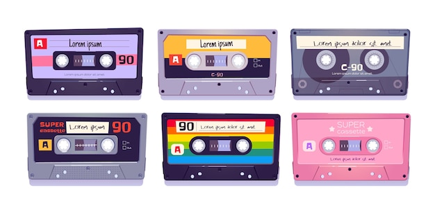 Audiokassetten, retro-kassetten, medienspeicher für musik und ton isoliert