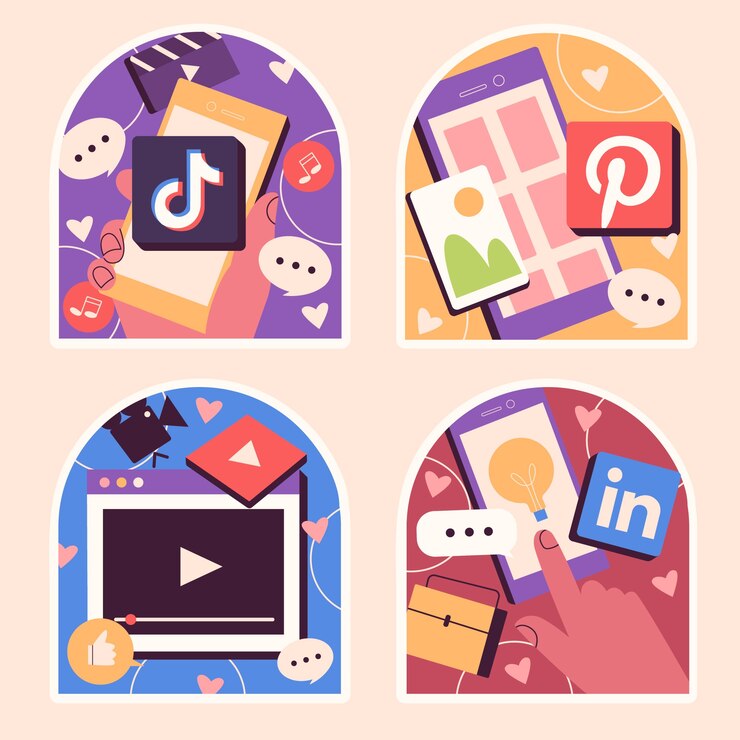 Kostenlose Vektor aufkleber für naive social-media-pakete