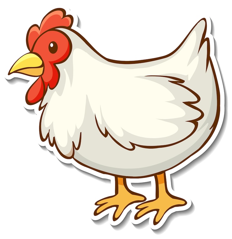 Kostenlose Vektor aufkleberdesign mit einem isolierten huhn