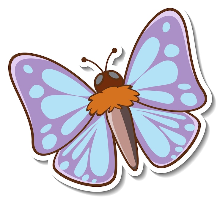 Kostenlose Vektor aufkleberdesign mit schönem schmetterling isoliert