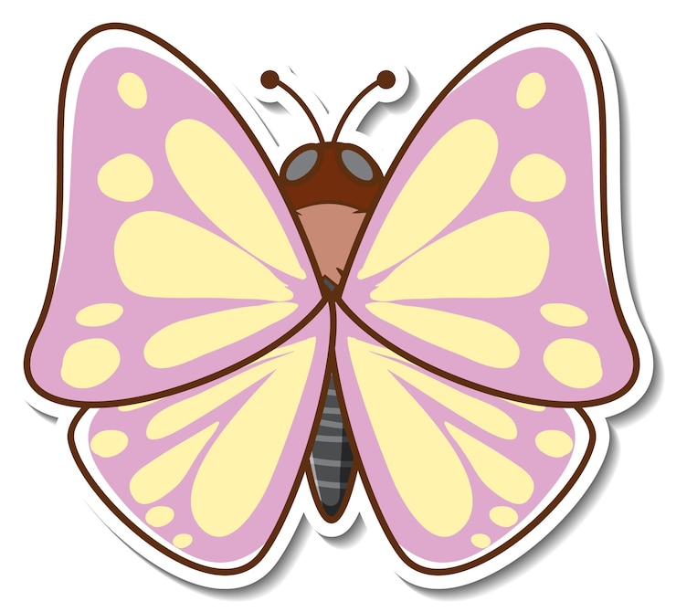 Kostenlose Vektor aufkleberdesign mit schönem schmetterling isoliert