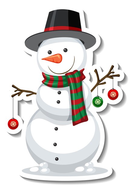 Aufklebervorlage mit Schneemann-Cartoon-Figur isoliert