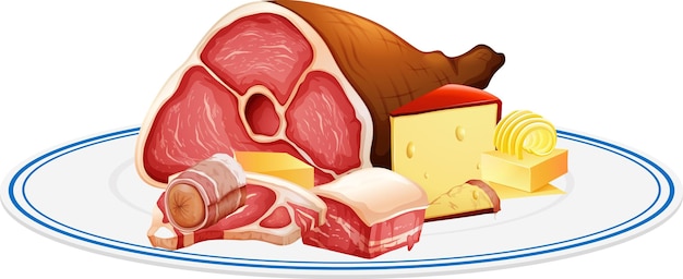 Kostenloser Vektor aufschnitt mit fleisch und käse