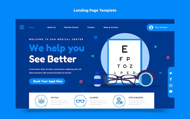Kostenloser Vektor augenarzt-landingpage mit flachem design