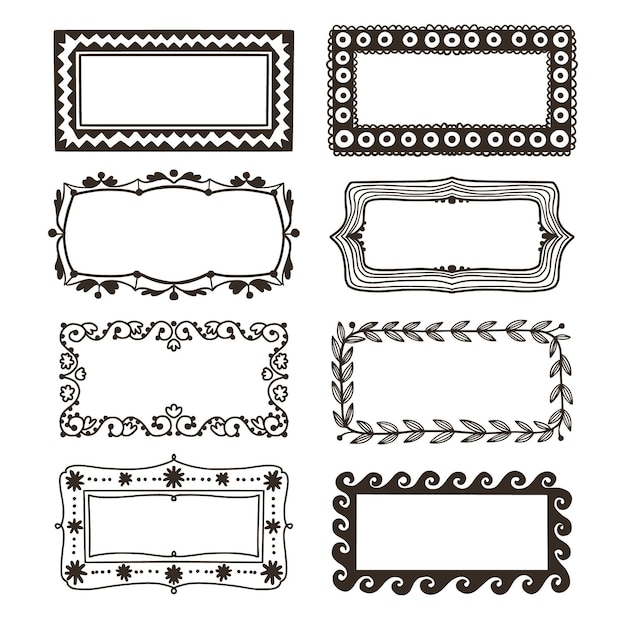 Kostenloser Vektor ausgefallene handgezeichnete sammlung des ausgefallenen zierrahmens