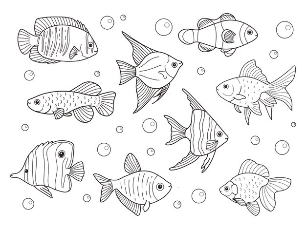 Abbildungen Von Meeresfruchten Fur Die Gourmetkuche Des Restaurants Austern Hummer Und Fische Bilder Fur Menu Meeresfruchte Lachs Und Krabben Muscheln Und Fisch Premium Vektor