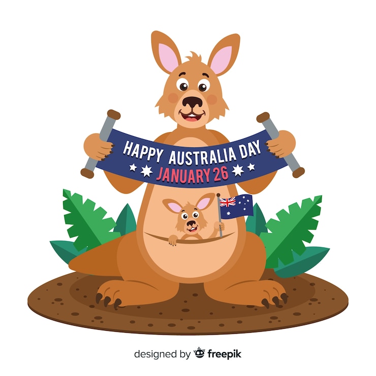 Kostenlose Vektor australien-tag-hintergrund mit känguru