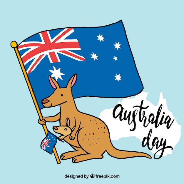 Australien-tagesdesign mit dem känguru, der flagge hält