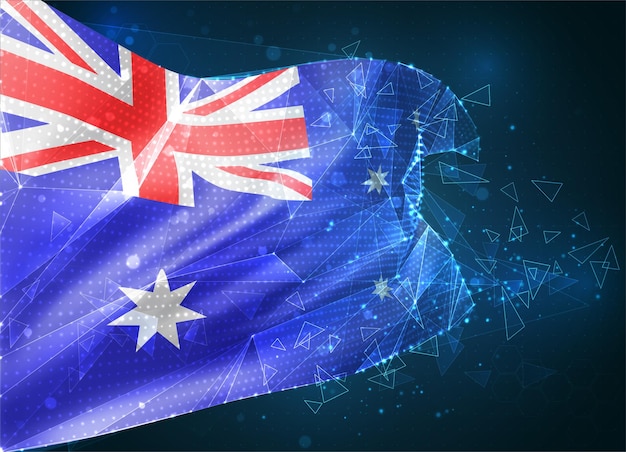 Australien, vektorflagge, virtuelles abstraktes 3d-objekt aus dreieckigen polygonen auf blauem hintergrund