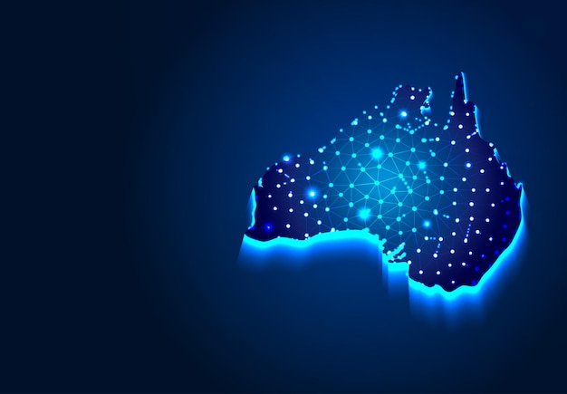 Australische Karte Abstrakte Low-Poly-Designs aus Linien- und Punktdrahtgitter-Vektorillustration