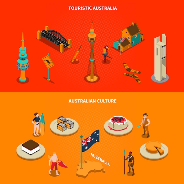 Kostenloser Vektor australische touristische attraktionen isometrische elemente