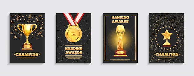 Kostenloser Vektor auszeichnung gold trophy poster set