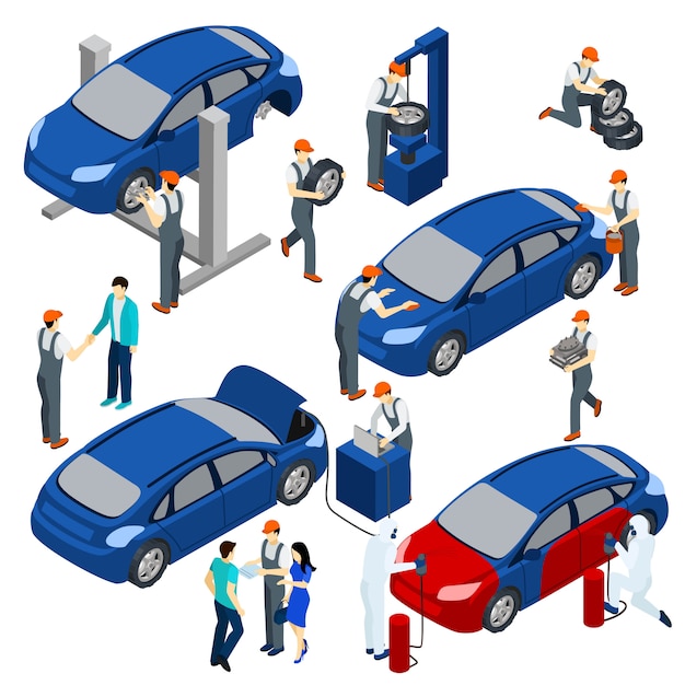 Kostenloser Vektor auto service-konzept festgelegt