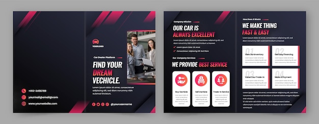 Kostenloser Vektor autohändler-broschüre mit farbverlauf