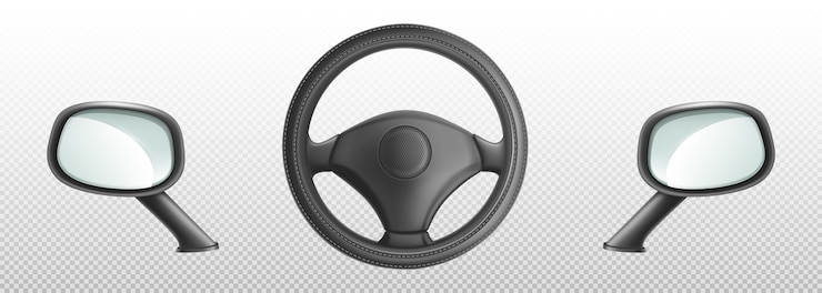 Kostenlose Vektor autolenkrad und seitliche rückspiegel