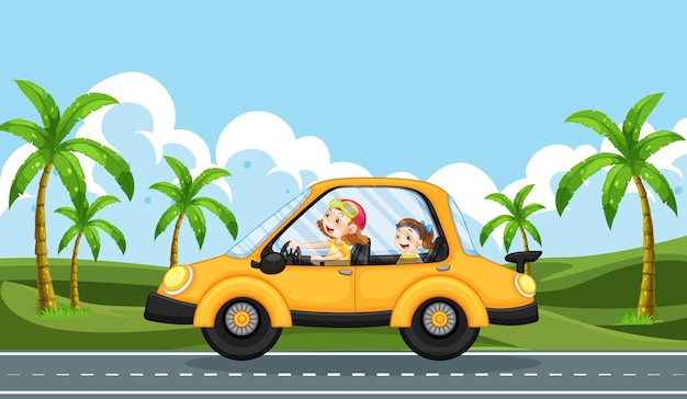 Autoreiseurlaub mit gelbem Auto