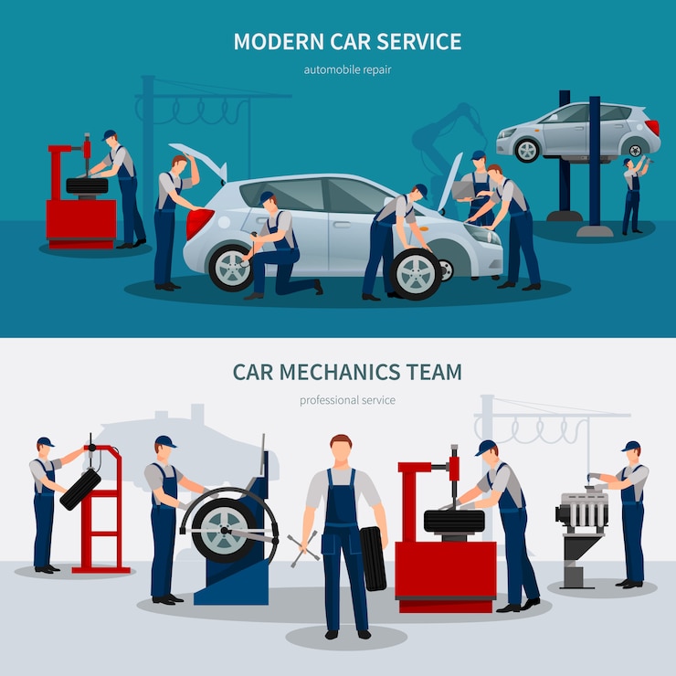 Kostenlose Vektor autoservice-fahnen eingestellt