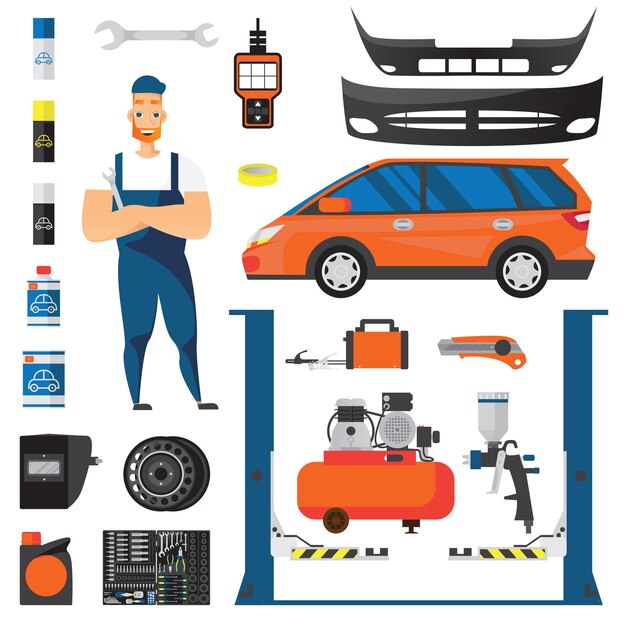 Autoservice flache Symbole eingestellt