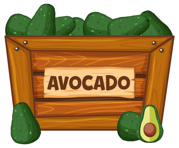 Kostenloser Vektor avocado in holzkiste mit schildbanner