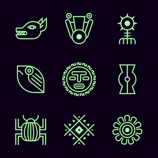 Kostenloser Vektor aztekische symbole im flachen design