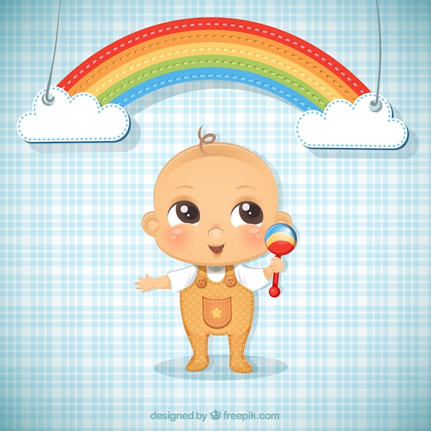 Baby boy illustration und ein regenbogen