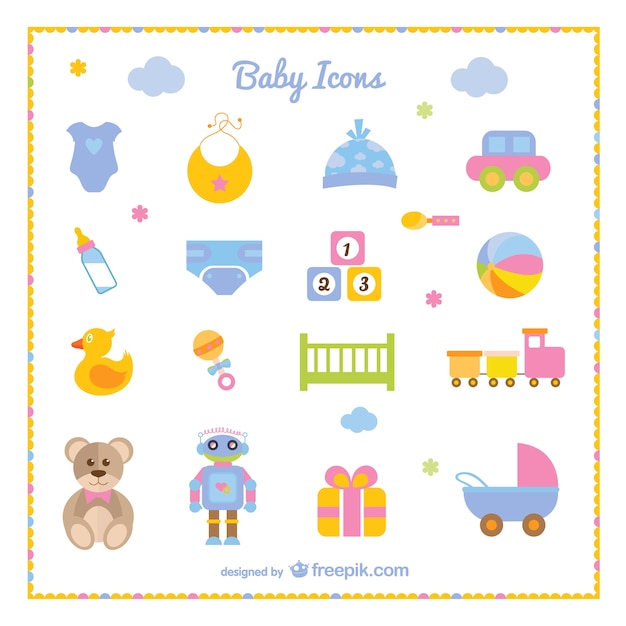 Kostenloser Vektor baby-set von icons