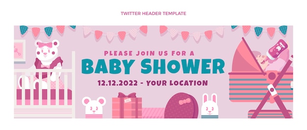 Kostenloser Vektor babyshower-twitter-header-vorlage