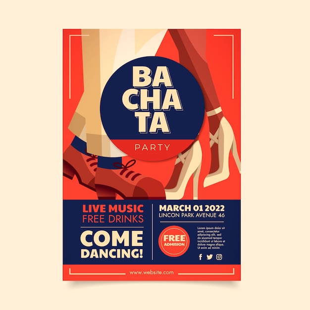 Kostenloser Vektor bachata-partyplakat im flachen design