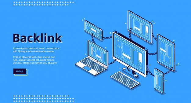Backlink-banner. konzept des aufbaus eines hyperlink-systems, zusammenarbeit von websites, seo-optimierung