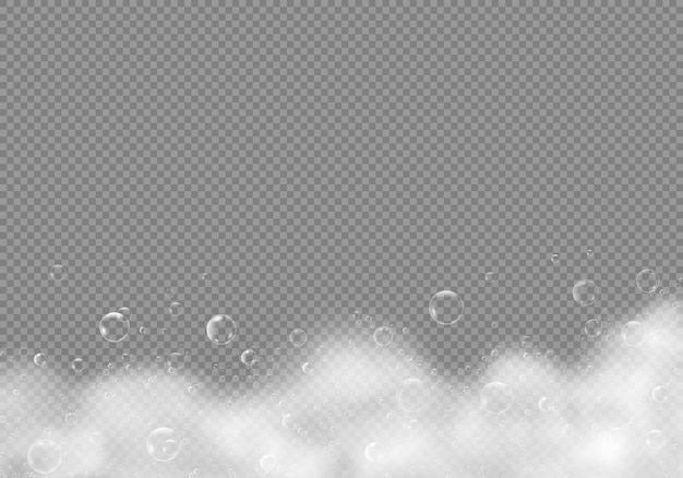 Badeshampooschaum mit Blasen isoliert auf transparentem Hintergrund Vektorweißes Seifenwasser