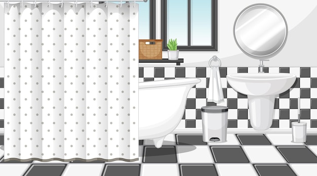 Kostenloser Vektor badezimmereinrichtung mit möbeln im schwarzweiss-thema