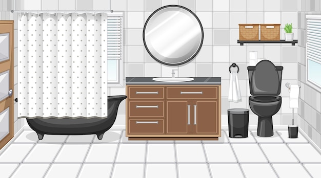 Badezimmereinrichtung mit Möbeln im Schwarzweiss-Thema