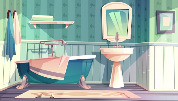 Badezimmerinnenraum in der weinlese französischen provence-artillustration.