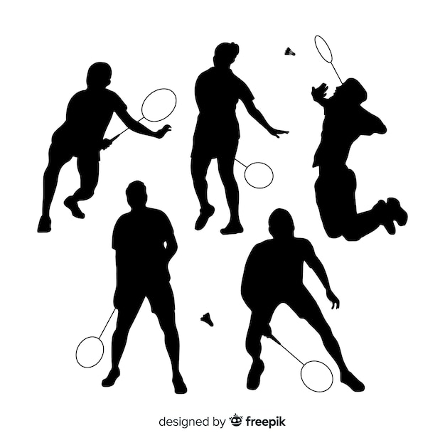Kostenloser Vektor badmintonspieler-schattenbildsammlung