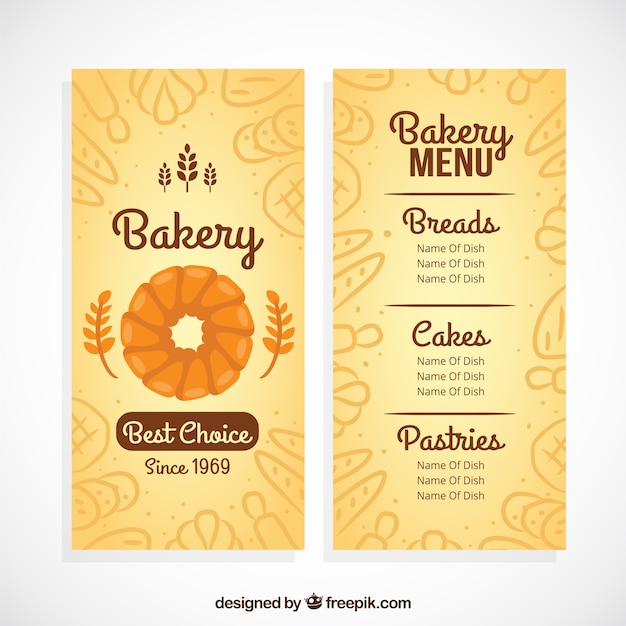 Bäckerei-menü-vorlage mit skizzen produkte