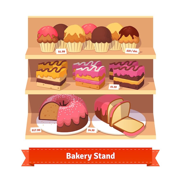 Kostenloser Vektor bäckerei mit süßen desserts
