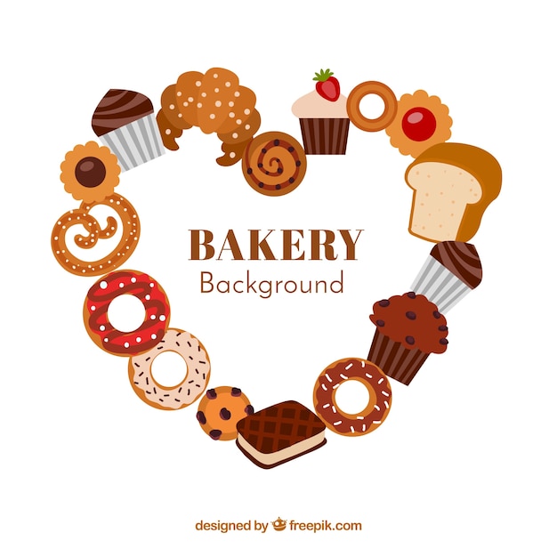 Bäckereihintergrund mit Bonbons in der flachen Art