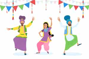 Kostenloser Vektor baisakhi indian festival mit menschen tanzen